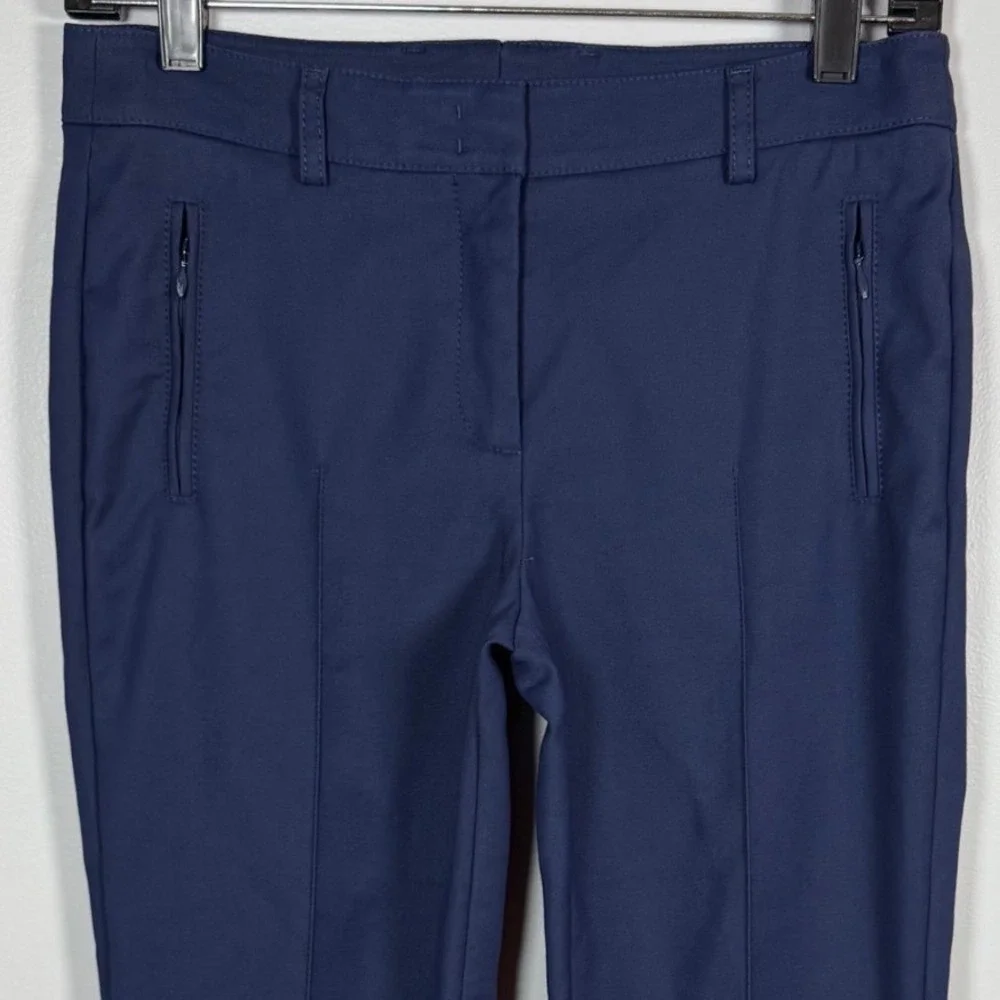 Akris Punto Navy Blue Cotton Blend Slim Pintuck Tailored Trousers Pants US 4